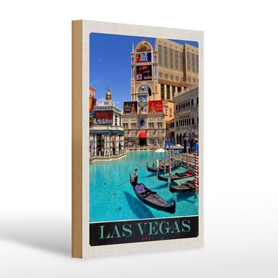 Cartel de madera viaje 20x30cm Las Vegas paseo en barco casino EE.UU.