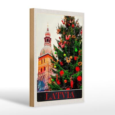 Cartel de madera viaje 20x30cm Letonia Europa Navidad Invierno