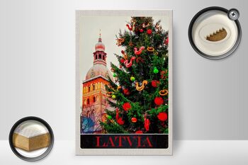 Panneau en bois voyage 20x30cm Lettonie Europe Noël Hiver 2