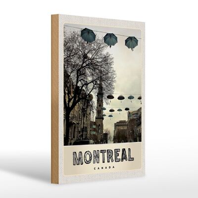 Panneau en bois voyage 20x30cm Montréal Canada Europe parapluie