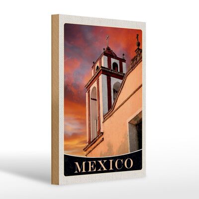 Cartel de madera viaje 20x30cm México USA Iglesia Medieval