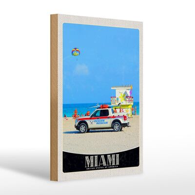 Cartel de madera viaje 20x30cm Miami USA America vagón de rescate oceánico