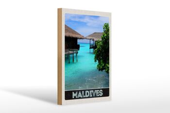 Panneau en bois voyage 20x30cm Île des Maldives soleil de mer 1
