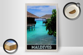 Panneau en bois voyage 20x30cm Île des Maldives soleil de mer 2