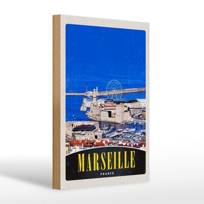 Cartello in legno da viaggio 20x30 cm Ruota panoramica della città di Marsiglia Francia