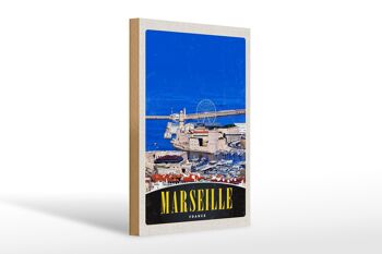 Panneau en bois voyage 20x30cm Marseille France ville grande roue 1