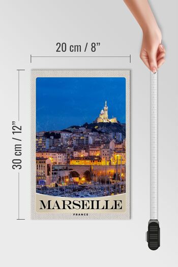 Panneau en bois voyage 20x30cm Marseille France nuit église 4