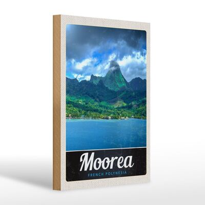 Cartel de madera viaje 20x30cm Moorea isla Polinesia Francesa