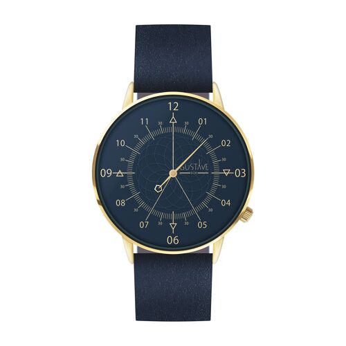 Montre 12H Or & Bleu - Bracelet Cuir Bleu