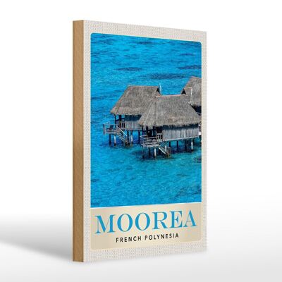 Panneau en bois voyage 20x30cm Île de Moorea Vacances Pacifique Sud