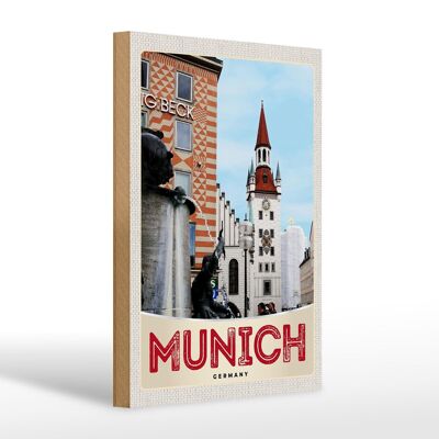Cartel de madera viaje 20x30cm Munich vista arquitectura ciudad