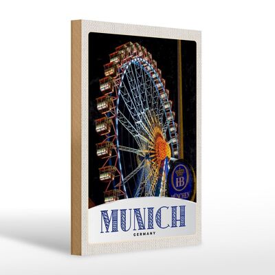 Panneau en bois voyage 20x30cm Munich Oktoberfest grande roue foire