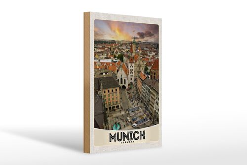 Holzschild Reise 20x30cm Aussblick auf München Deutschland