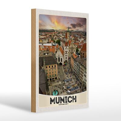 Panneau en bois voyage 20x30cm vue de Munich Allemagne