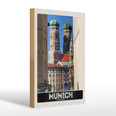 Cartel de madera viaje 20x30cm Múnich ciudad regalo medieval