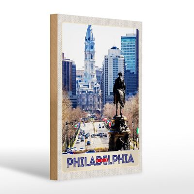 Cartello in legno da viaggio 20x30 cm Filadelfia USA America città