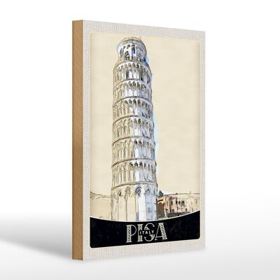 Wooden sign travel 20x30cm Pisa leaning tower architecture