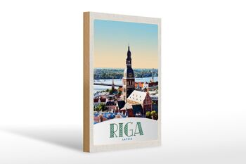 Panneau en bois voyage 20x30cm architecture église Riga Lettonie 1