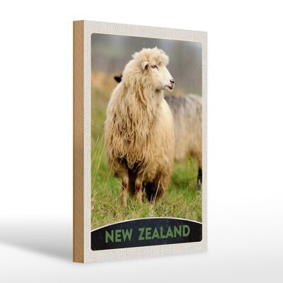 Cartel de madera viaje 20x30cm Nueva Zelanda Europa ovejas prado naturaleza