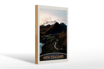 Panneau en bois voyage 20x30cm Montagnes de Nouvelle-Zélande Ville insulaire 1