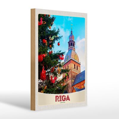 Cartel de madera viaje 20x30cm Riga Letonia Navidad invierno