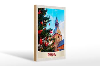 Panneau en bois voyage 20x30cm Riga Lettonie Noël hiver 1