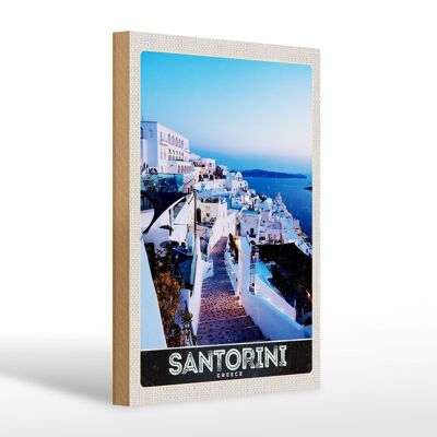 Cartel de madera viaje 20x30cm isla Santorini casas blancas vacaciones