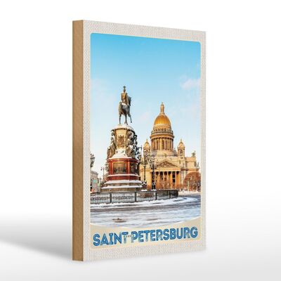 Cartel de madera viaje 20x30cm Escultura San Petersburgo Rusia