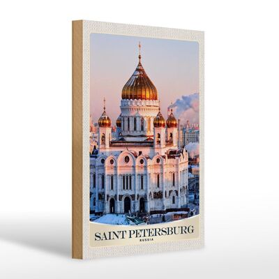 Holzschild Reise 20x30cm Saint Petersburg Kirche Dach gold