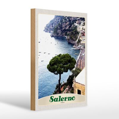 Cartel de madera viaje 20x30cm Salerno Italia mar playa sol