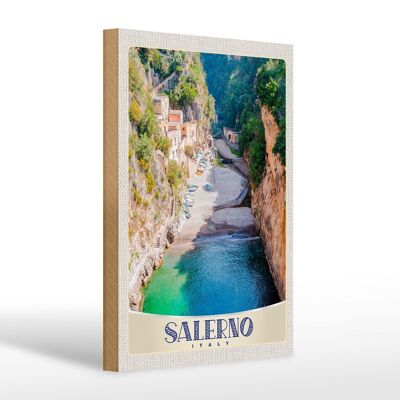 Cartello da viaggio in legno 20x30cm Isola di Salerno barca spiaggia sole
