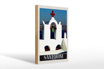 Panneau en bois voyage 20x30cm église croix de mer de l'île de Santorin 1