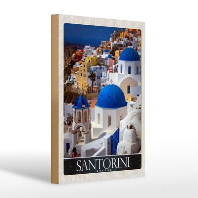 Cartello in legno da viaggio 20x30 cm Santorini Grecia case bianche