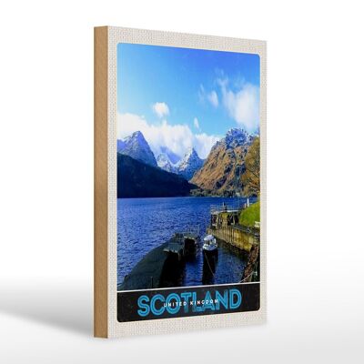 Cartello in legno da viaggio 20x30 cm Scozia isola montagne lago cartello