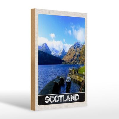 Cartello in legno da viaggio 20x30 cm Viaggio sulla neve sulle montagne dell'isola scozzese