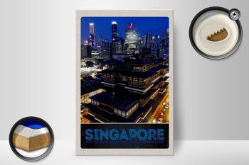 Panneau en bois voyage 20x30cm Singapour ville Asie gratte-ciel Inde 2