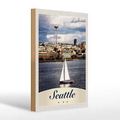 Cartel de madera viaje 20x30cm Seattle USA barco barco ciudad mar