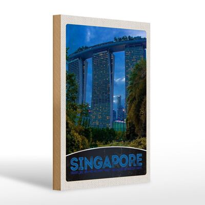 Cartel de madera viaje 20x30cm Singapur Asia arquitectura rascacielos