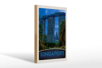 Panneau en bois voyage 20x30cm Singapour Asie architecture gratte-ciel 1