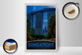 Panneau en bois voyage 20x30cm Singapour Asie architecture gratte-ciel 2