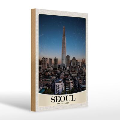 Cartel de madera viaje 20x30cm Seúl Corea del Sur ciudad rascacielos