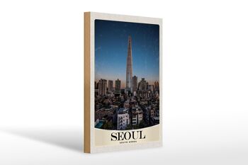 Panneau en bois voyage 20x30cm Séoul Corée du Sud gratte-ciel ville 1