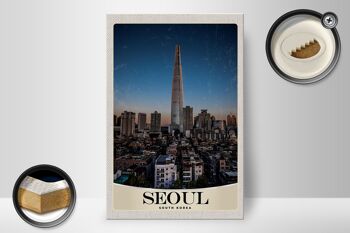 Panneau en bois voyage 20x30cm Séoul Corée du Sud gratte-ciel ville 2