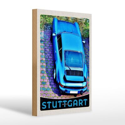 Cartel de madera viaje 20x30cm Stuttgart Alemania vehículo azul