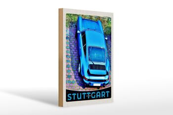 Panneau en bois voyage 20x30cm Stuttgart Allemagne véhicule bleu 1