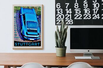 Panneau en bois voyage 20x30cm Stuttgart Allemagne véhicule bleu 3