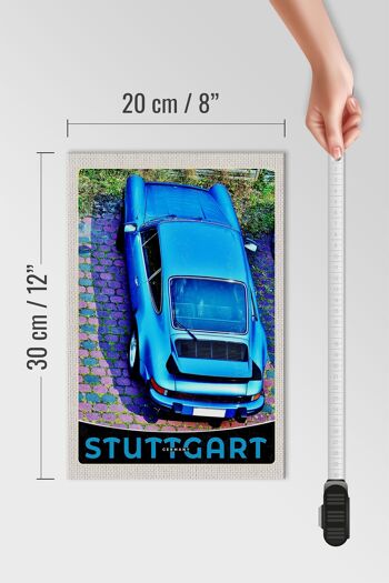 Panneau en bois voyage 20x30cm Stuttgart Allemagne véhicule bleu 4
