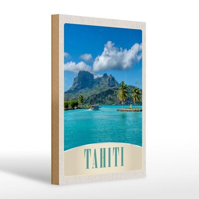 Panneau en bois voyage 20x30cm Tahiti Amérique île bleu mer