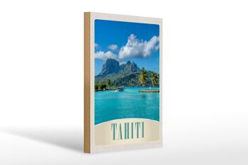Panneau en bois voyage 20x30cm Tahiti Amérique île bleu mer 1