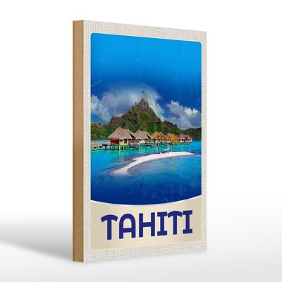 Panneau en bois voyage 20x30cm Île de Tahiti Amérique vacances soleil